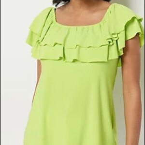 Attitude by Renee Global Ruffle Top perfect pear Nwt S
